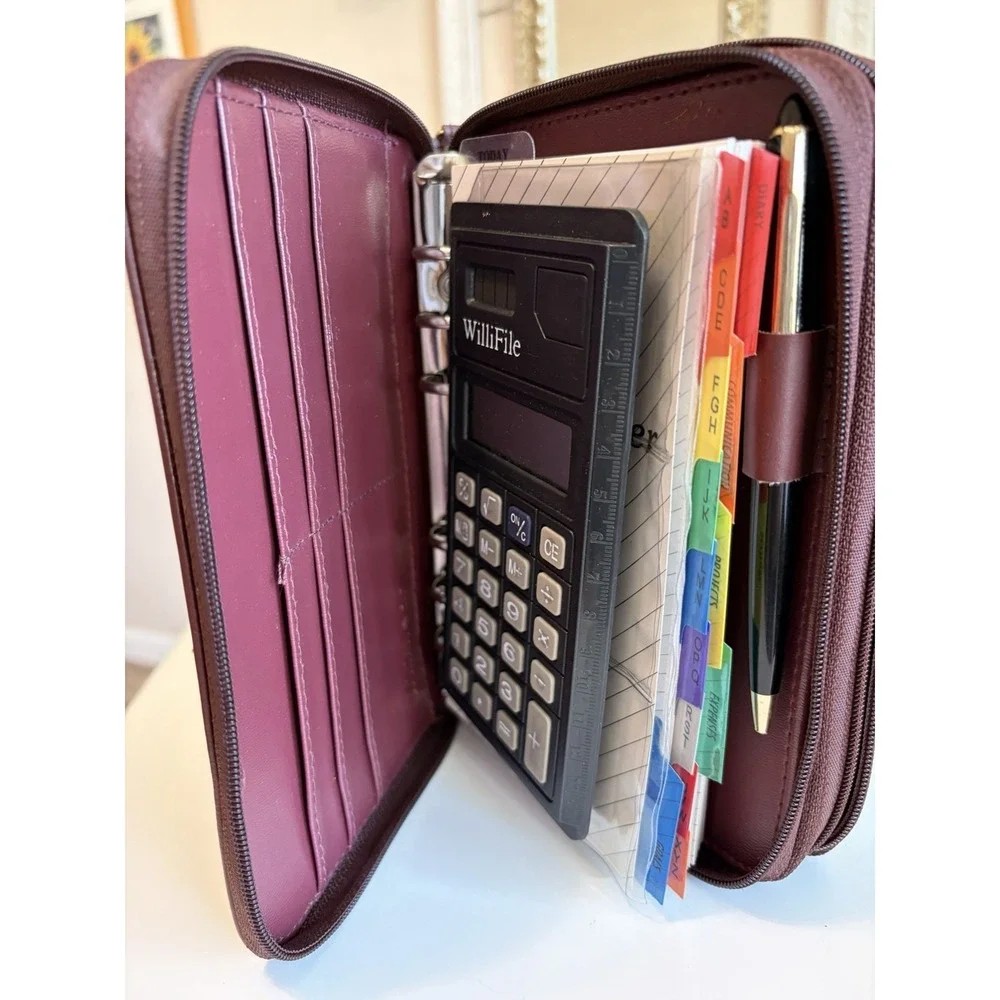 Willi Wear Organizer Planner,  Wallet Wristlet,  Double Zip, Burgundy, Y2k, Calc